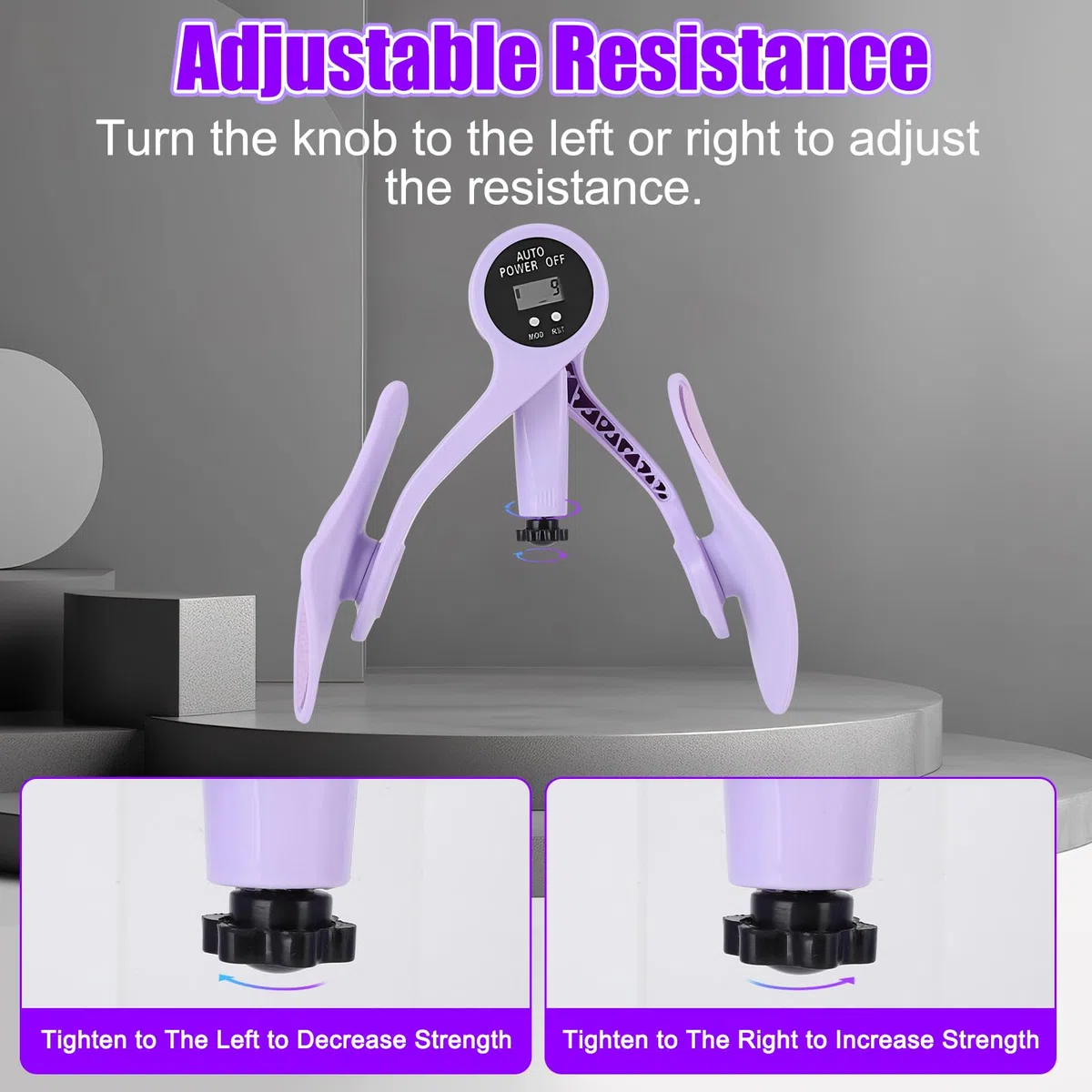 Attrezzature per esercizi interni coscia,Allenatore per pavimento pelvico donna resistenza regolabile contatore intelligente rotazione a 360 gradi Hip Pelvis Trainer per allenamento fitness viola