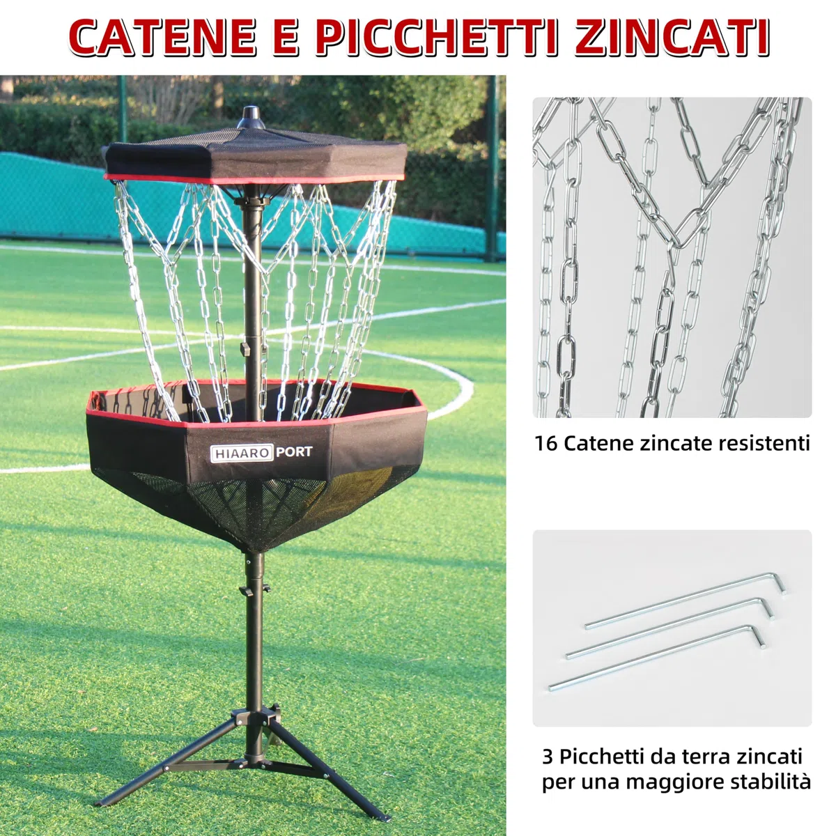 Cestino da golf portatile a disco con 16 catene resistenti, bersaglio pieghevole da golf frisbee con borsa per il trasporto per esercitarsi