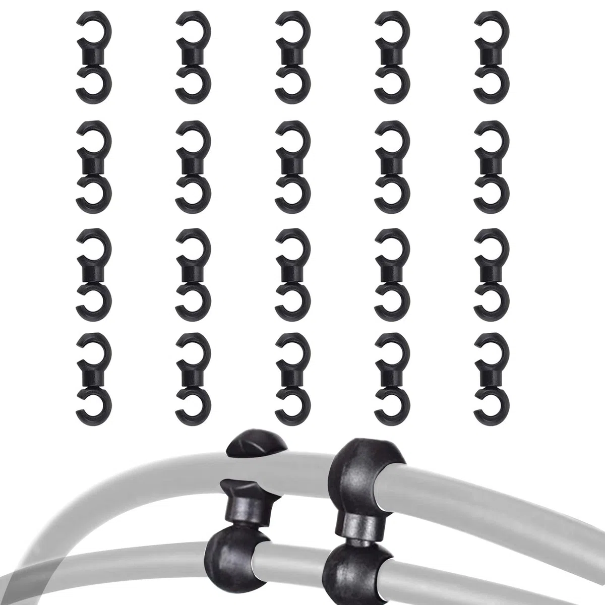 Clip per Fibbie del Cavo del Freno,Cavo per Biciclette S-Clip,Gancio S del Cavo della Bicicletta,Clip a Gancio Rotante,Clip per Biciclette con Gancio a S,Cavo Freno per Biciclette Clipc,Nero,20 Pezzi