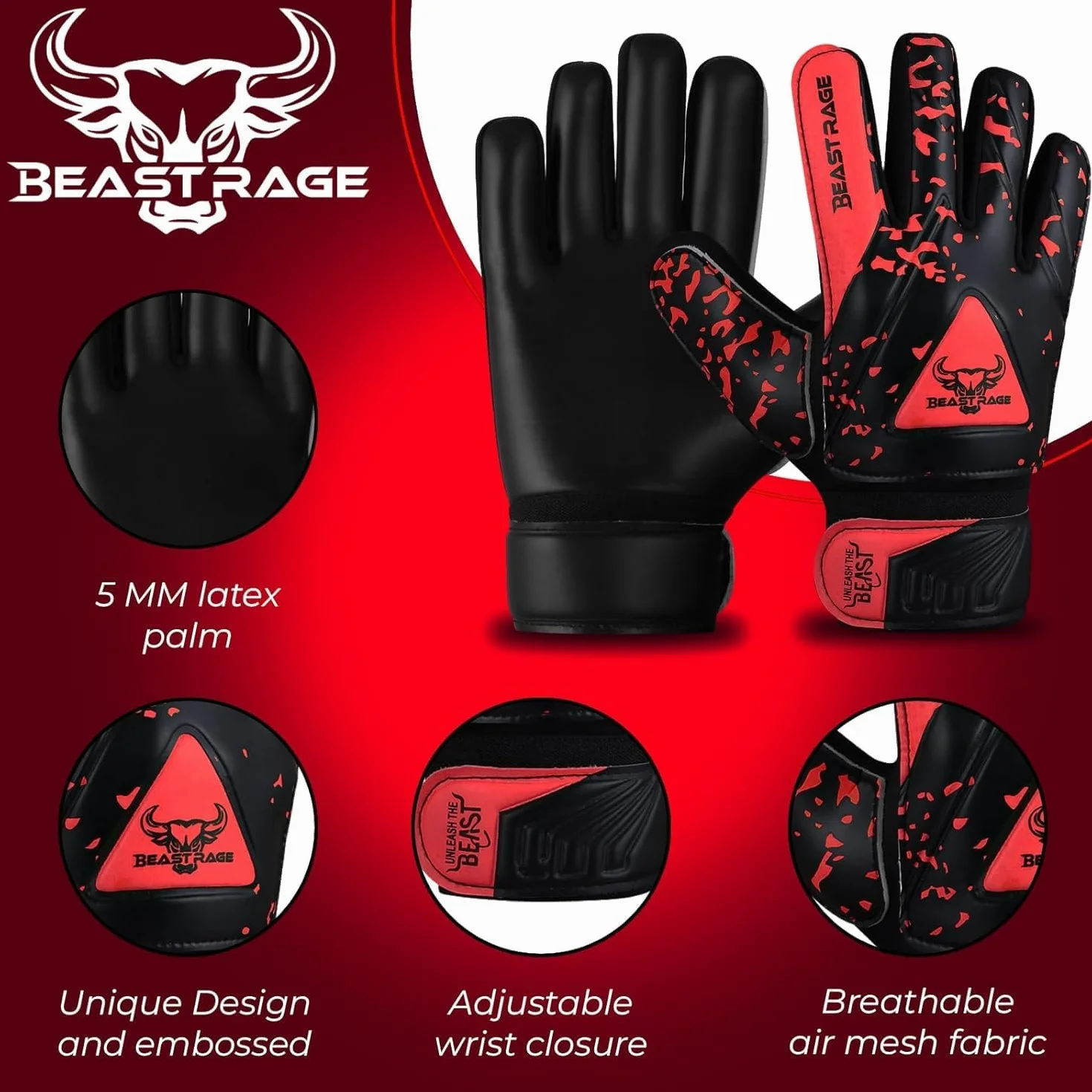 BEAST RAGE Rękawice bramkarskie dla dzieci z podwójnym wsparciem