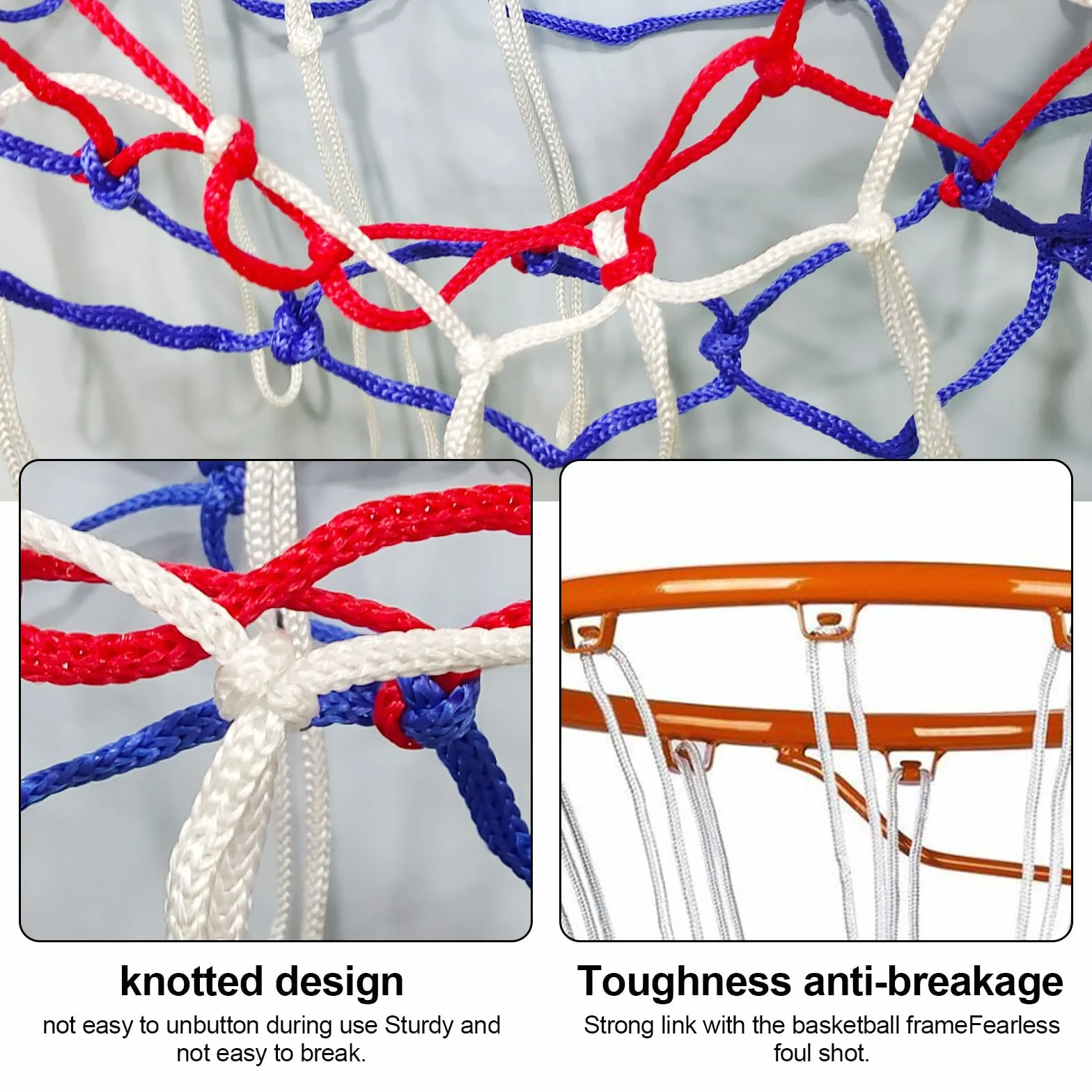 Rete da basket resistente 4 pezzi rosso bianco blu per sport all'aperto e al chiuso