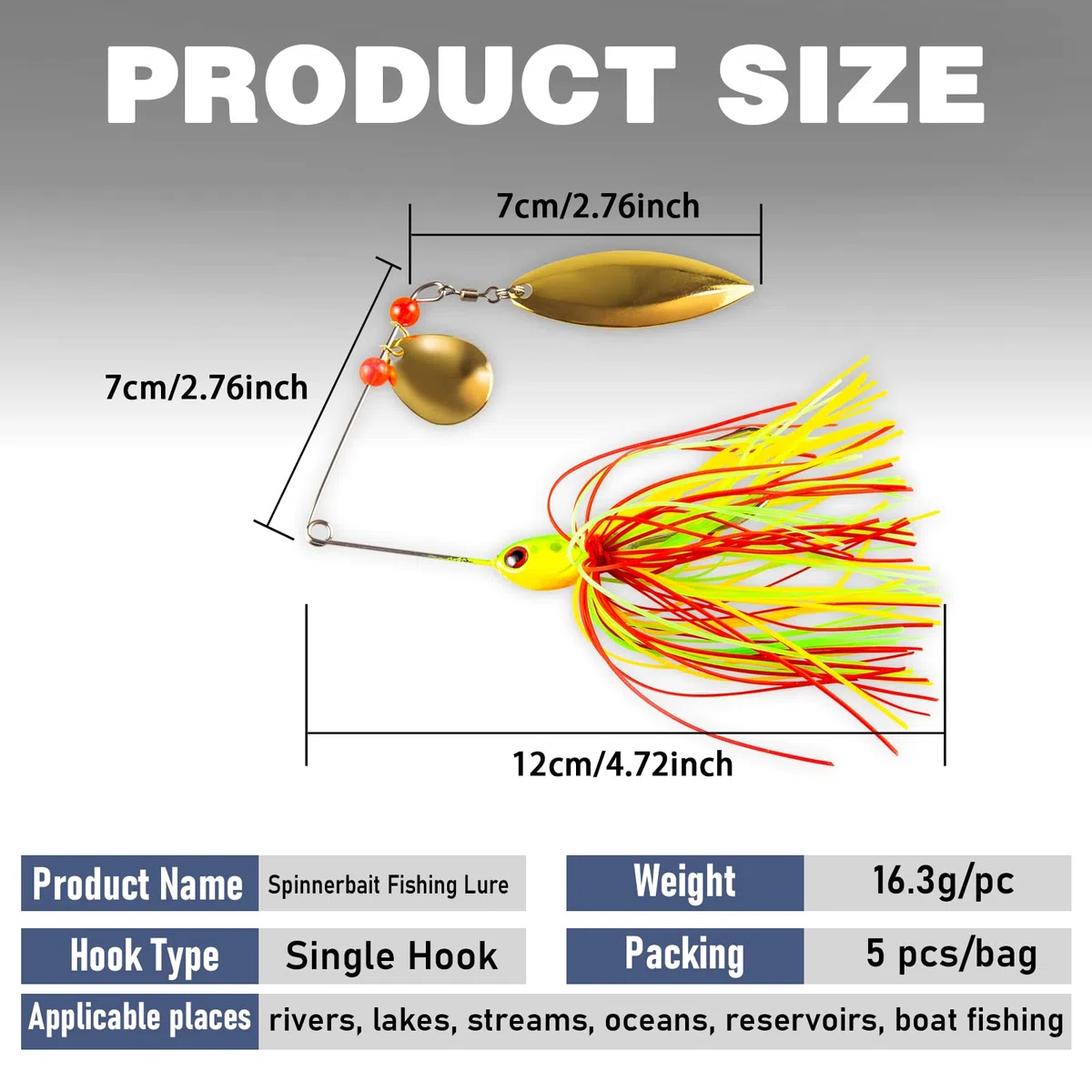 5 Pezzi Esche da Pesca, esche artificiali spinning, buzzbait, Spinnerbait, Jigs Lure