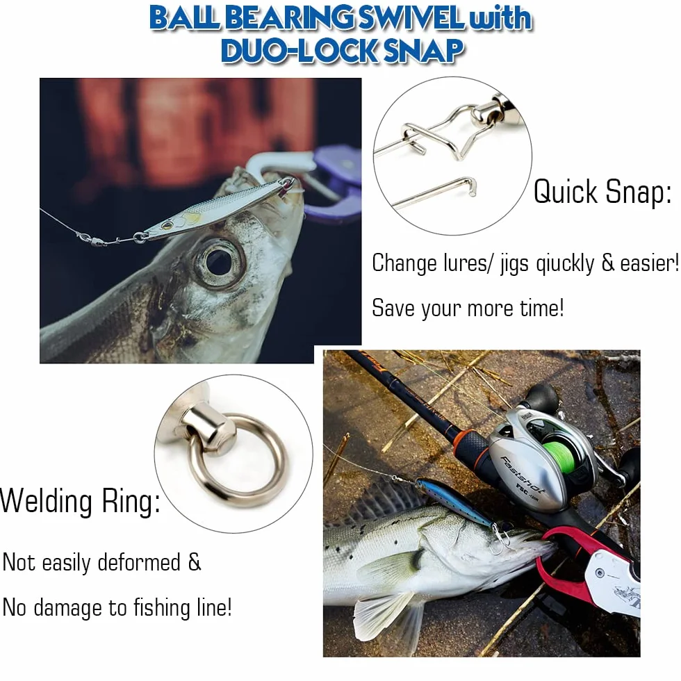 Cuscinetto a Sfere Girevole Girelle di Pesca in Acciaio con Dual Scatta Blocco Pesca Connettore di Linea Pesca d'Acqua Dolce e Pesca d'Acqua salata