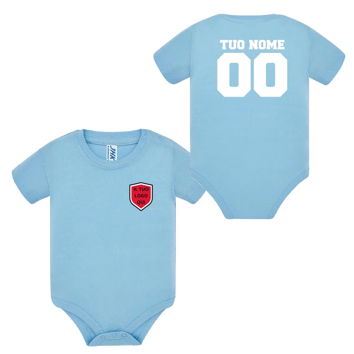 D&Vlab Body Bodino con Stampa Personalizzata Nome Numero Squadra Logo Maglietta per Squadra Calcio in 100% Cotone Maniche Corte Idea Regalo Bimbo Neonato