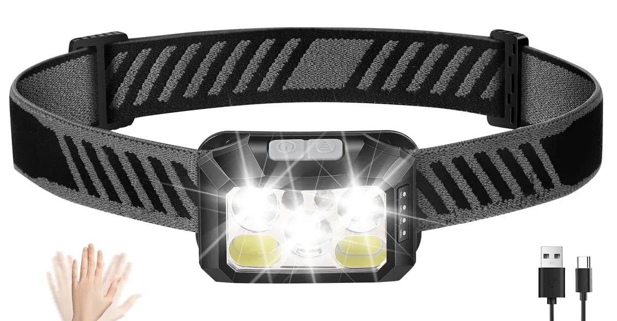 Diboniur Torcia Frontale Dimmerabile, Lampada Frontale LED Ricaricabile, 10 Modalità e Sensore Movimento, IPX5 Impermeabile, Torcia da Testa per Running/Camping