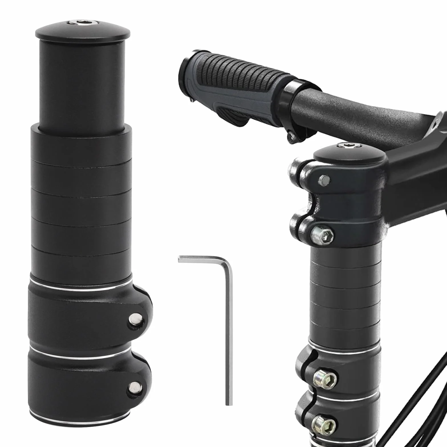 APOMOONS Rialzo Manubrio per Bicicletta con Chiave Esagonale,Rialzo Manubrio in Alluminio Cube Rialzo Manubrio MTB Rialzo Manubrio per Biciclette da Corsa MTB e City Bike da 28,6MM (Nero 138 X 28,6MM)