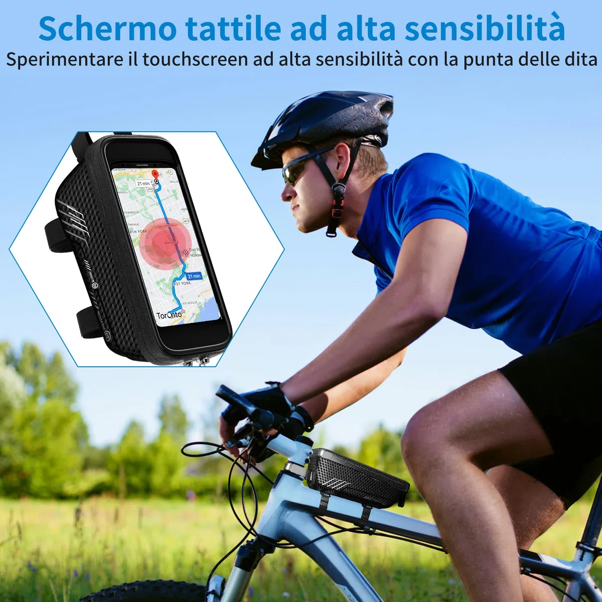 Borsa da Manubrio Bici, Accessori per Bici Borsa da Bici Telaio Impermeabile, Borsa Portacellulare per Bicicletta con TPU Screen, Borsa Bici mtb Antigraffio Adatta a Phone Sotto i 6,7''