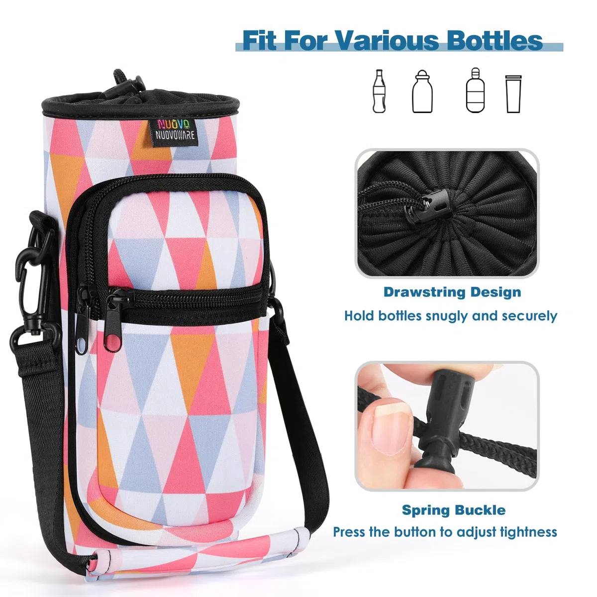 Nuovoware Borsa per Borraccia in Neoprene, 750ml/1000ml/1800ml Custodia per Bottiglia con Tracolla Regolabile Maniglia, Borsa Portatile Porta Borraccia Ciclismo da Escursionismo Campeggio