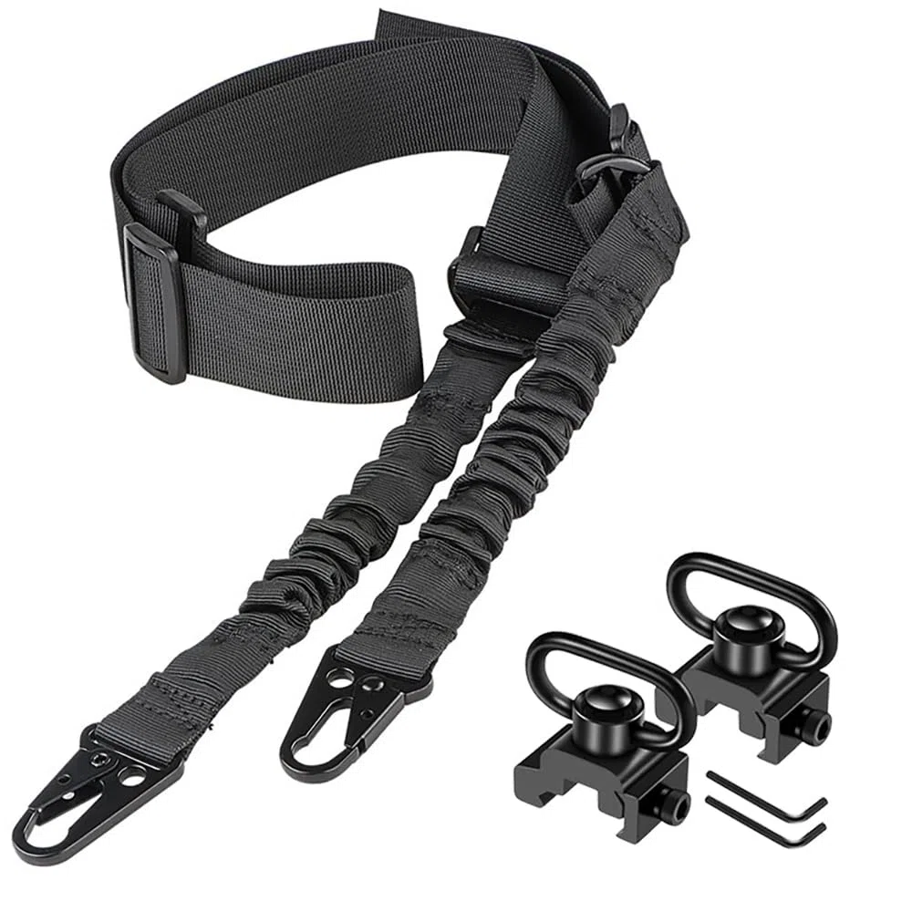 Sling tattico a due punti-Confezione da 2 Picatinny QD Supporti girevoli a tracolla regolabile per fucili-Base di sblocco rapido e di montaggio inclusa