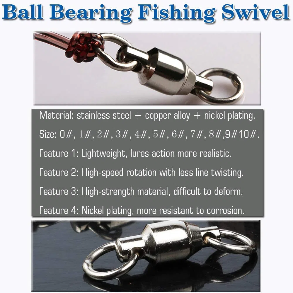 Girelle con Cuscinetti a Sfera Connettore ad Alta Resistenza Acciaio Inossidabile Anelli Saldati Solidi Canne girevoli Pesca d'Acqua Dolce in Acqua salata