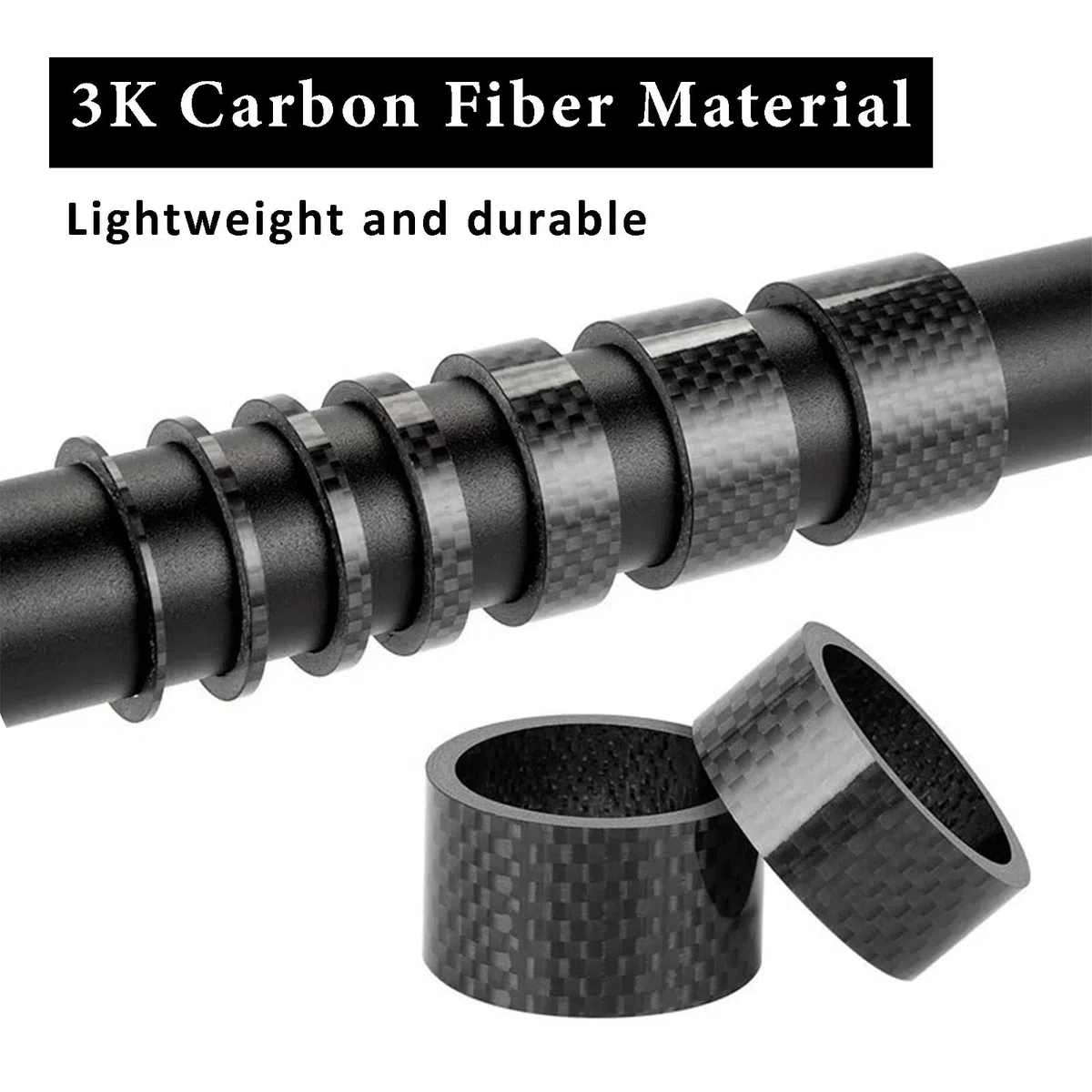 Set di 15 distanziatori per bicicletta, 7 misure, in fibra di carbonio, per bici da strada, distanziatori per bicicletta, 1 mm/2 mm/3 mm/5 mm/10 mm/15 mm/20 mm