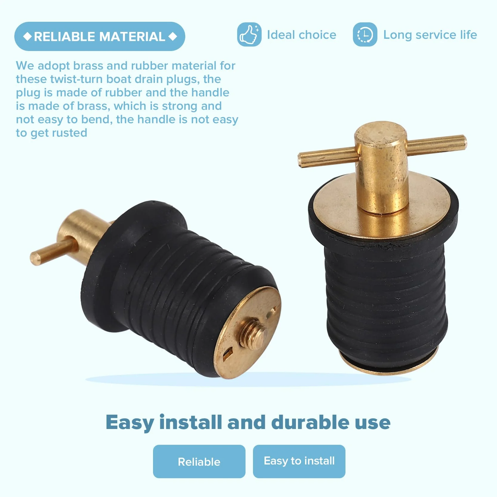 2 Pezzi Tappo di Scarico con Impugnatura per Barche Marine Twist-Turn Gomma Manico