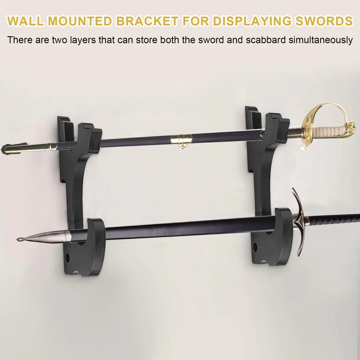 Set di 2 Porta Katana da Muro Ganci da Parete 2-Tier Supporto Spada Muro in Legno Regolabile Supporti Espositore per Spada Samurai Katana Wakizashi Slayer Weapon Rack (Nero)