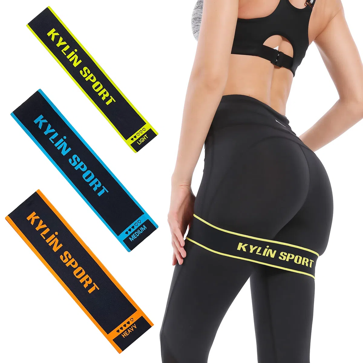 Fasce di resistenza in tessuto, fasce per allenamento per fianchi, per gambe e testa, per attivare glutei e coscia (set da 3)