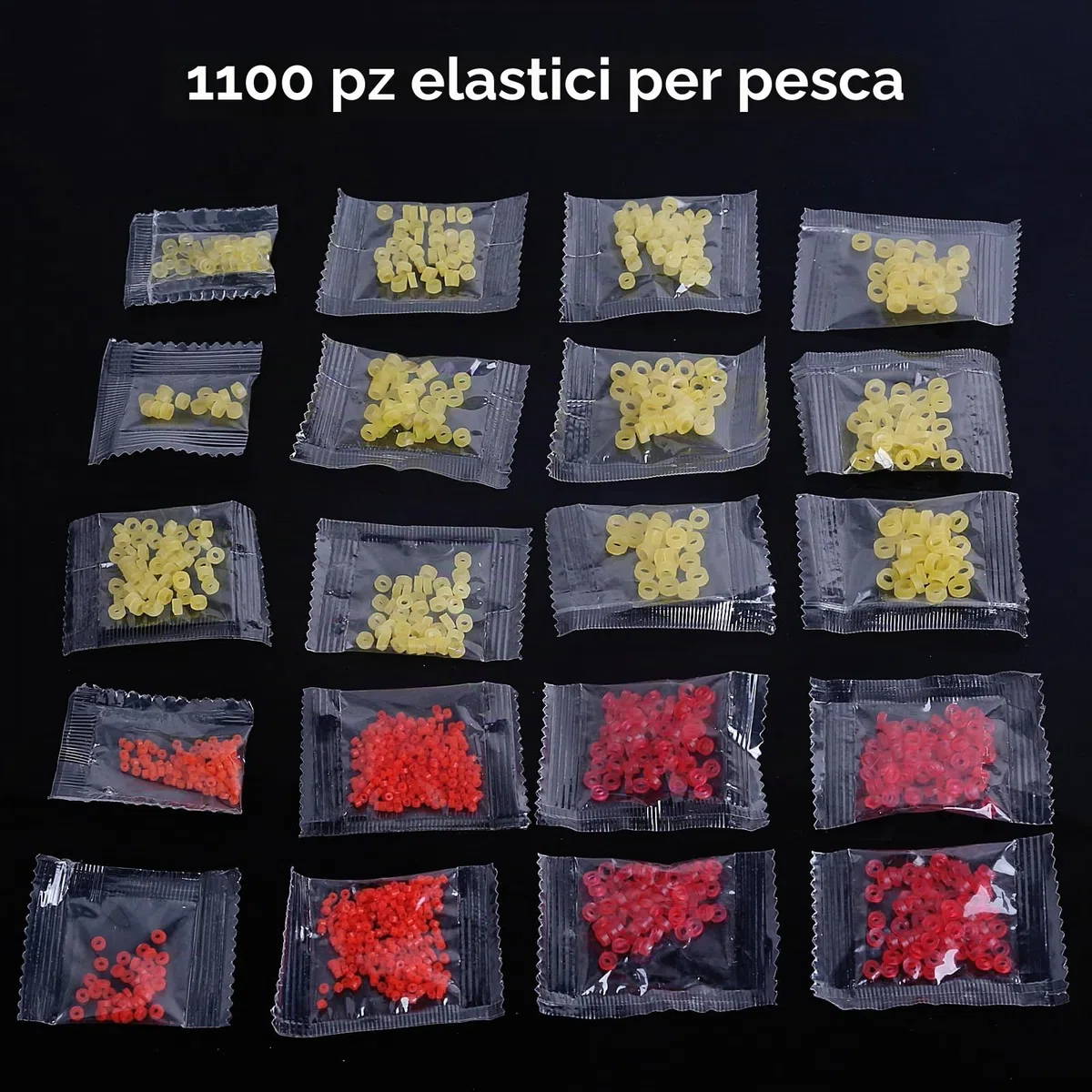 Realure 1100 Anelli con Micro Esche Rosse in Gomma Gialla, con 2 Pezzi di Pellet Bait Bander, Accessori da Pesca per Il Fissaggio Rapido di Esche, Pellet, Falena d'Api, Verme (Blu)