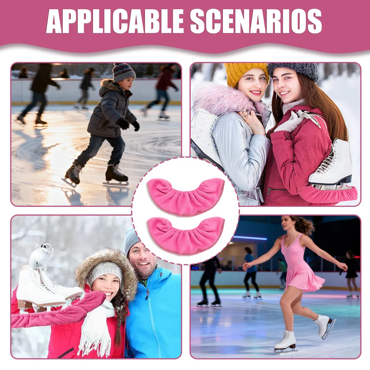 1 paio di protezioni per pattini da ghiaccio, per hockey su ghiaccio, per pattini da hockey e pattinaggio artistico (rosa)
