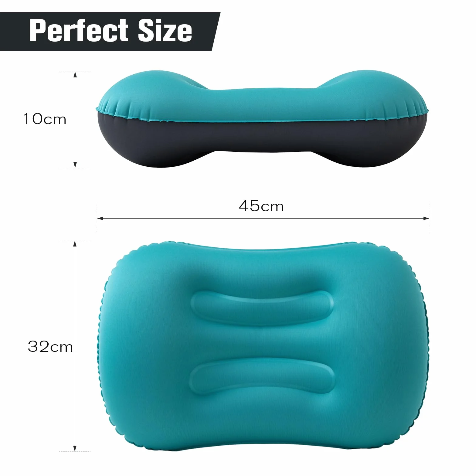 Cuscino da Campeggio Leggero e Compatto, Gonfiabile Mare e Cuscino Spiaggia da Viaggio con Supporto Ergonomico, Campeggio Accessori, Accessori Viaggio e Trekking (Turchese)