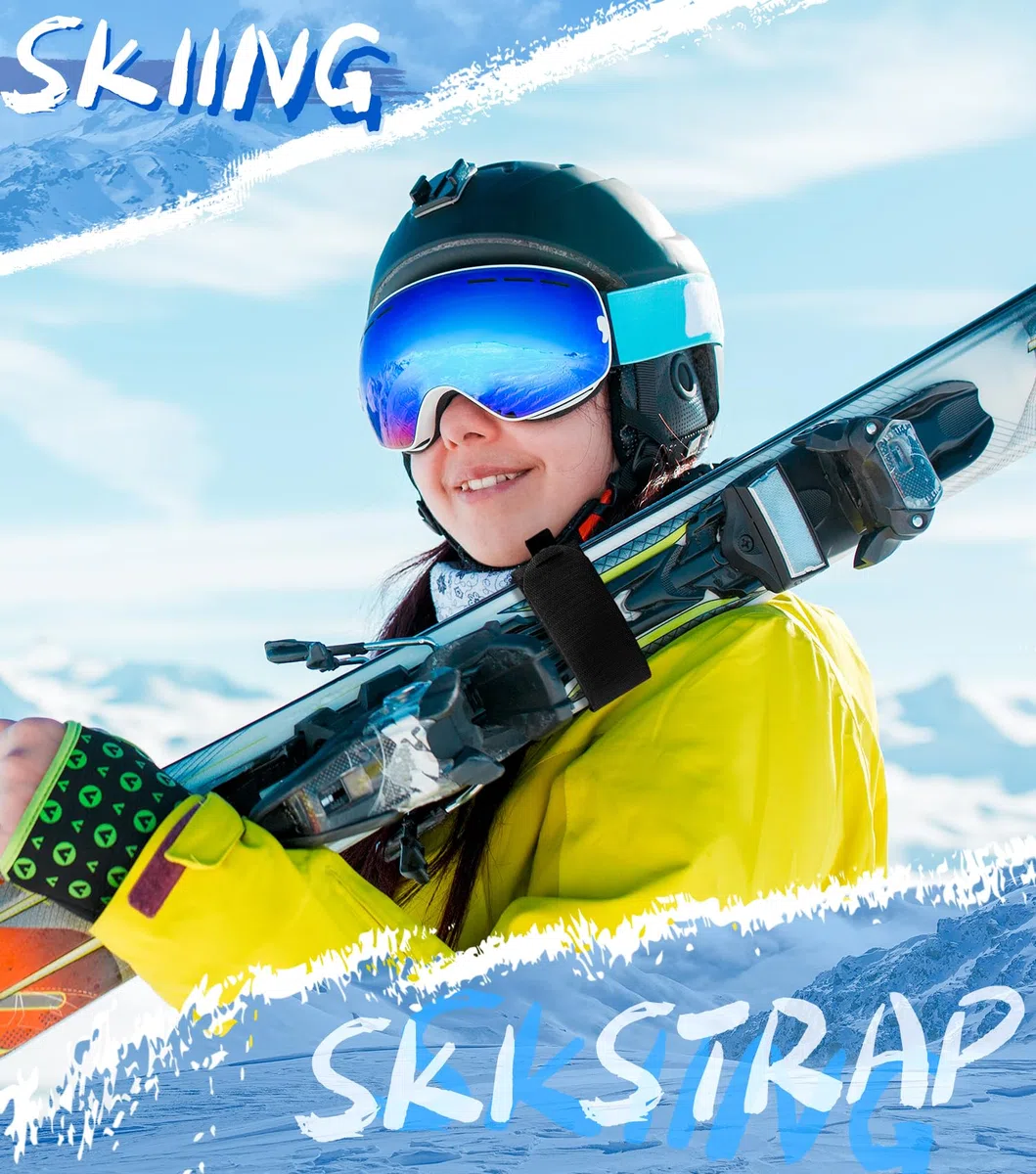 RIVIEVAL 2 Pezzi di Cinghie per Sci - Fascette per Il Trasporto di Sci Regolabili con Cuscinetti protettivi Antiscivolo | per Trasporto di Sci/Snowboard/Bastoncini | Imbottitura in Eva (Nero)