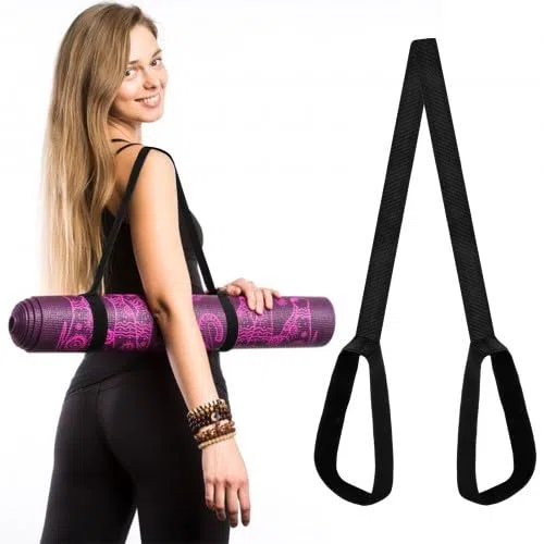2 Pezzi Cinghia Tappetino Yoga, Tracolla Tappetino Yoga Regolabile, Stuoia Vettore Yoga Strap, Tappetino Yoga con Cinghia da Trasporto per Pilates, Esercizi, Tappetino Esercizi Sport (Nero)
