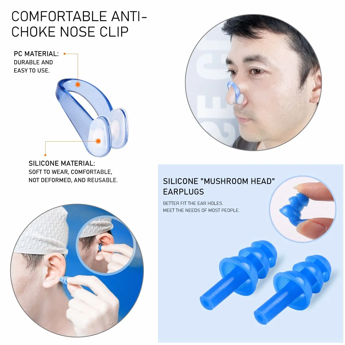 3 paia di tappi per le orecchie da nuoto in silicone per il nuoto per adulti impermeabili riutilizzabili in morbido silicone tappi per le orecchie per la doccia nuoto surf snorkeling e altri sport