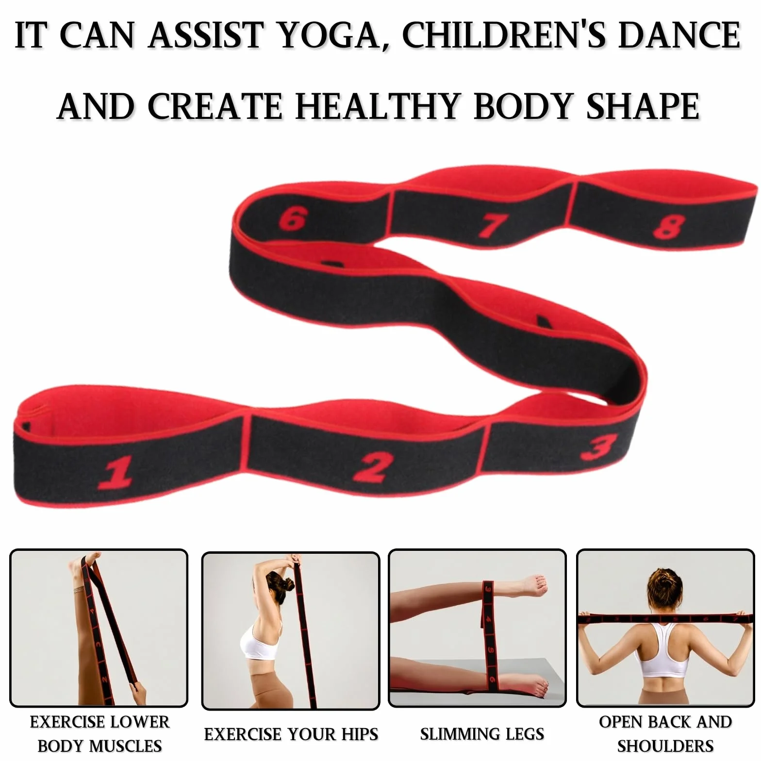 KEYRI Fascia elastica per yoga, 2 pezzi, fascia elastica di resistenza, fascia elastica per fitness, con 8 fibbie, per bambini e adulti Pilates Fitness Ginnastica