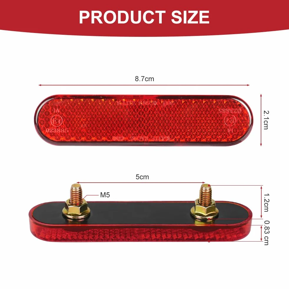 Catarifrangente Moto, 2 Pezzi 87X21X12mm E4 Riflettore Posteriore Rosso, Occhio di Gatto Multifunzionale per Moto Bicicletta Scooter E-approvato