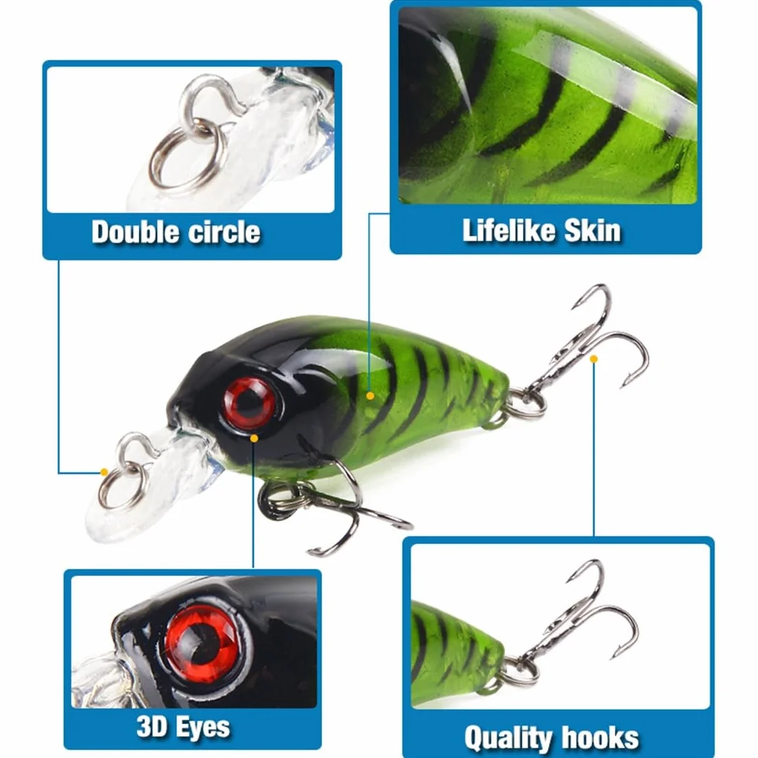 8 Pezzi esche artificiali, Esche galleggianti da pesca, Artificiali Spinning Esche Artificiali, esca pesce persico, per acqua salata, trota, salmone, pesca persico, simulazione di esche false