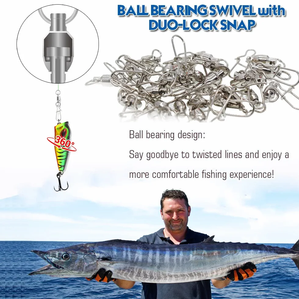 Cuscinetto a Sfere Girevole Girelle di Pesca in Acciaio con Dual Scatta Blocco Pesca Connettore di Linea Pesca d'Acqua Dolce e Pesca d'Acqua salata