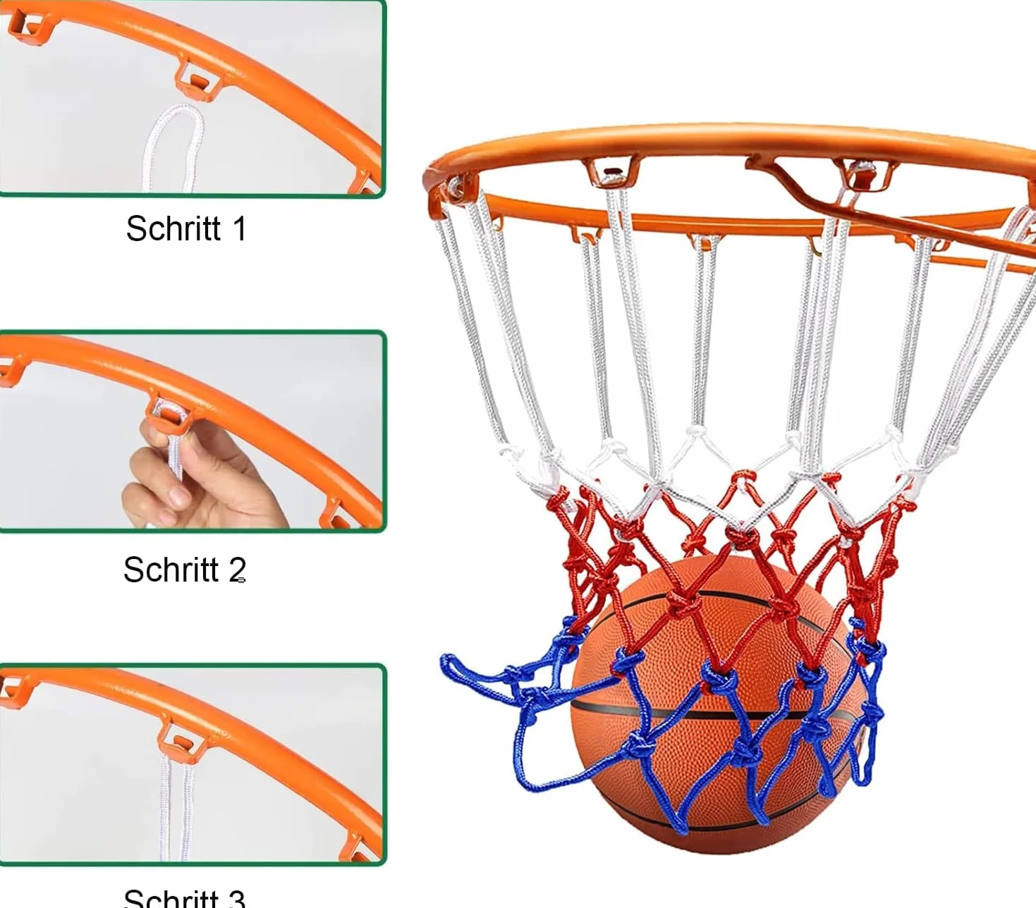 Rete da basket, 3 pezzi di ricambio professionale, resistente alle intemperie, per tutte le intemperie, per interni o esterni, 12 passanti