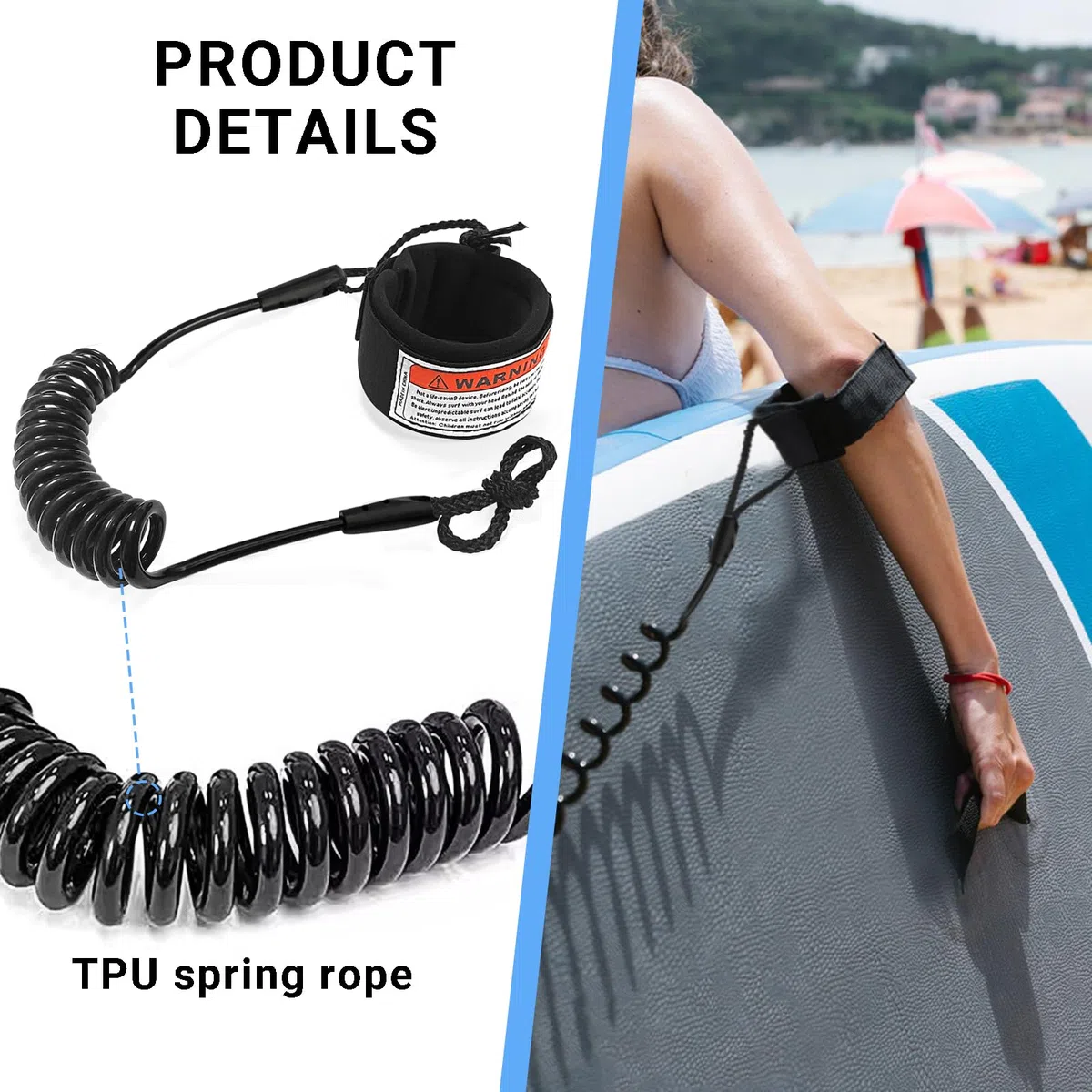 L&W Luck Guinzaglio da Surf, Leash SUP, 5mm Surf Materiale Tup Regolabile e Comodo per Tavola da Surf Paddle Board Kayak Longboard