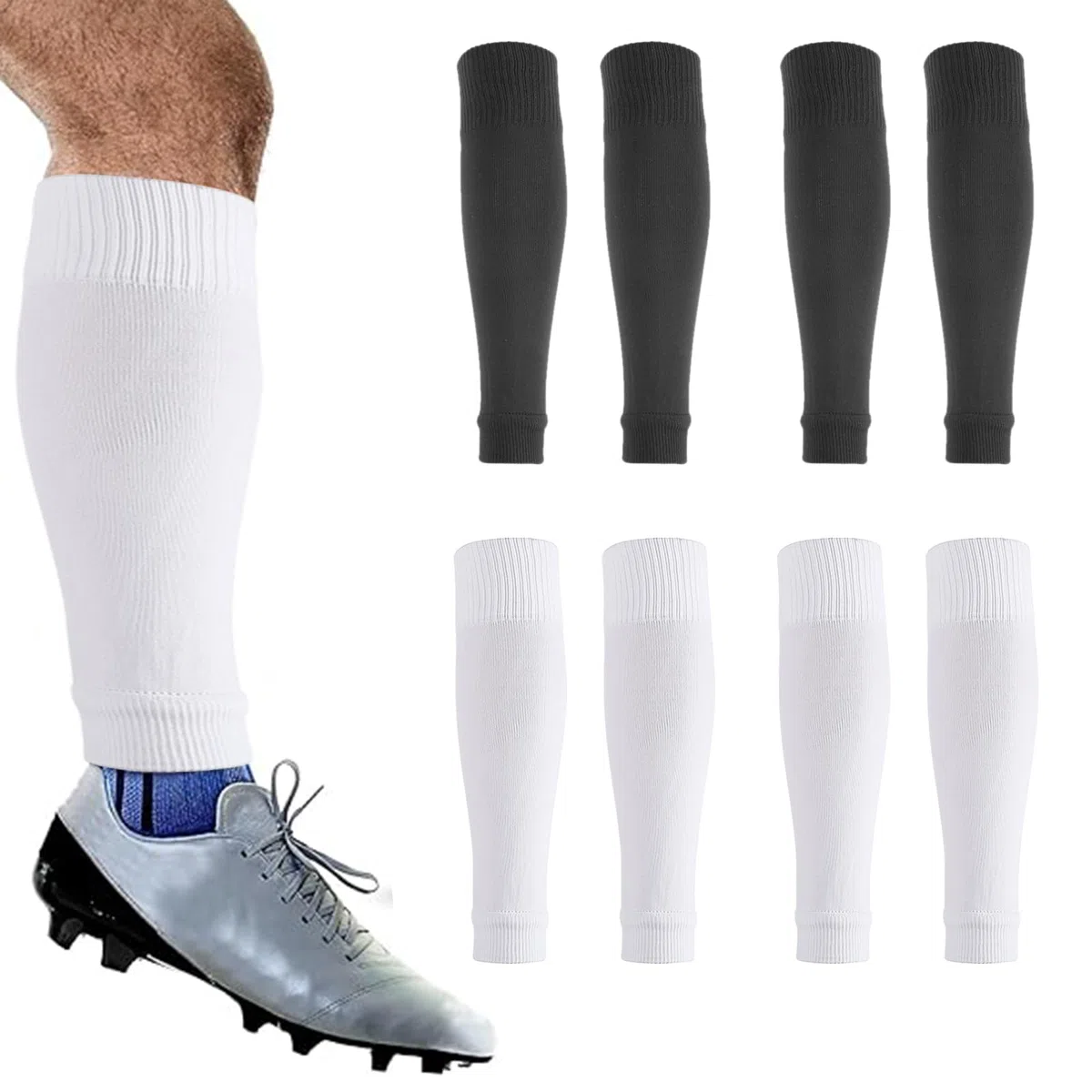 4 Paia Polpaccera Compressione Uomo Donna, Calze Compressione, Gambaletti Compressione, Fascia Elastiche Polpaccio, Per Corsa, Fitness, Sport, Calcio, Ciclismo(nero, bianco）
