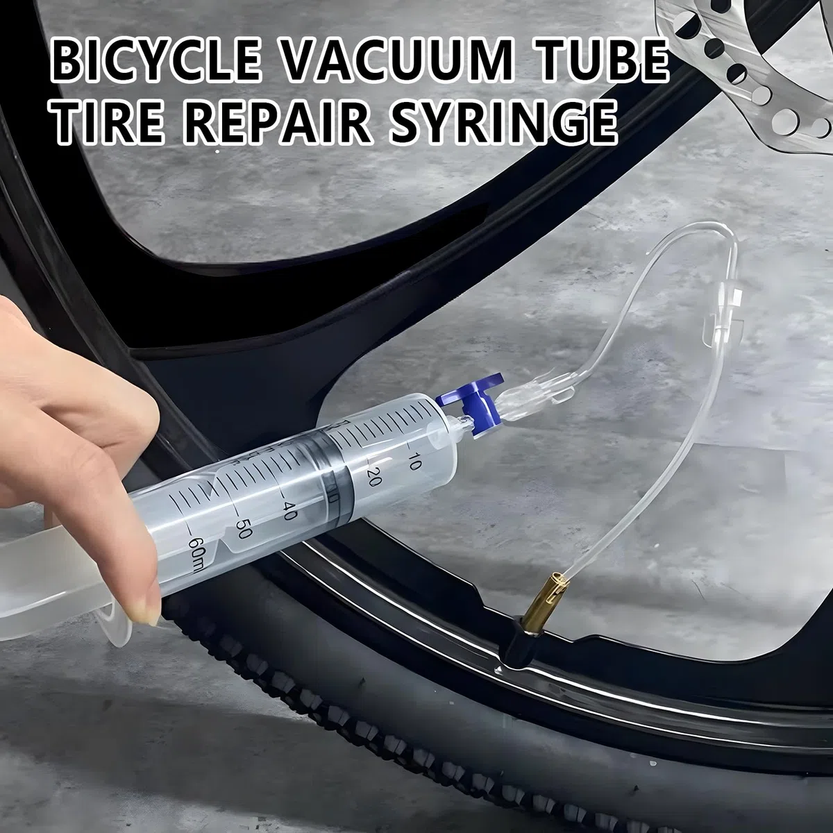Kit di Riparazione Pneumatici per Bici Senza Camera d'Aria, Siringa da 60ml Strumento di Rimozione Valvola Presta, Iniettore di Sigillante Tubeless, Compatibile per Valvole Schrader e Presta