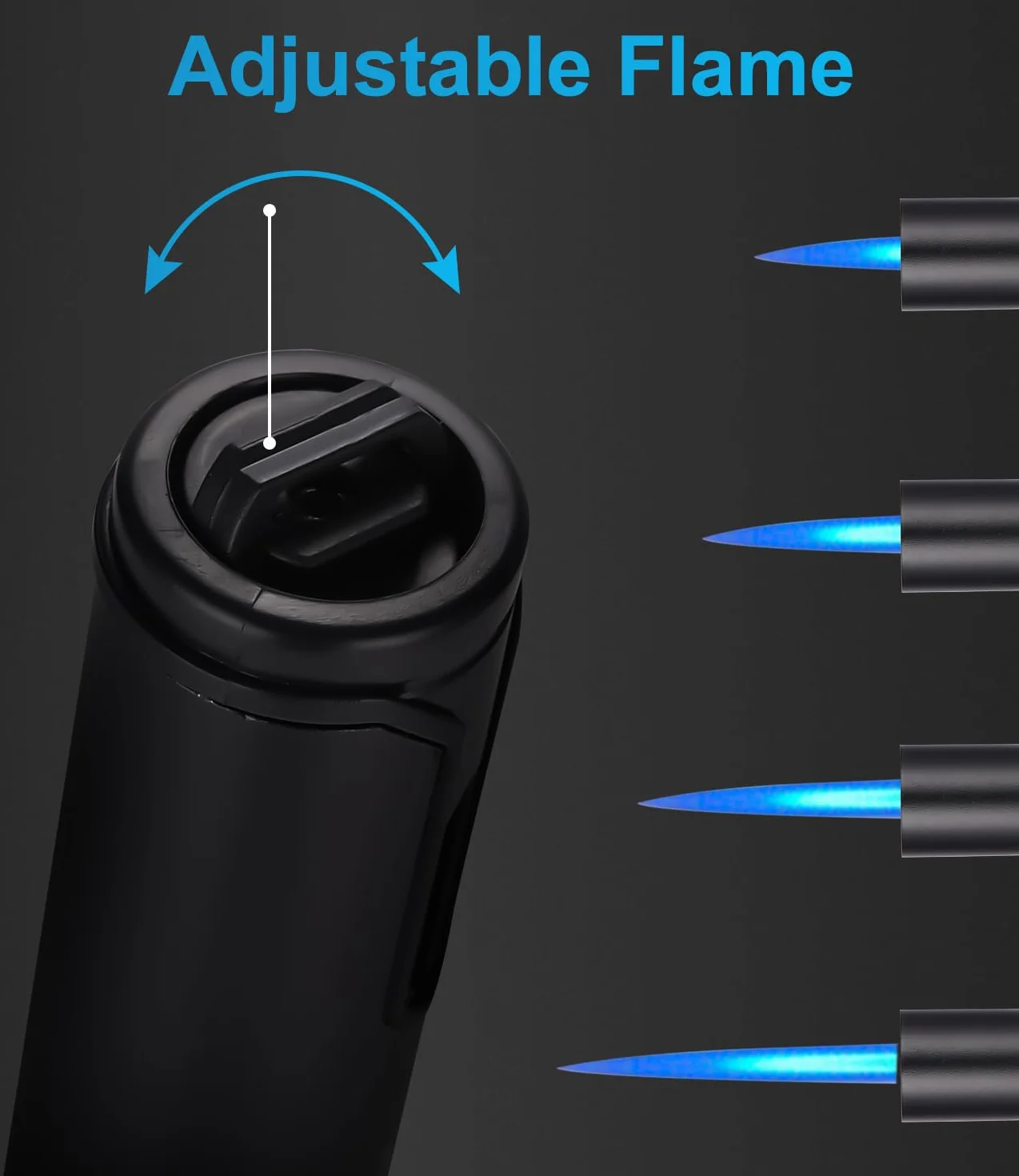 Zawaer Accendino a Gas Butano Antivento, Ricaricabile, Jet Flame Accendino a Fiamma Lunga per Cucina, Fuochi d'artificio, Campeggio, Barbecue, Camino, Regalo da Uomo (Senza Gas) (Nero)