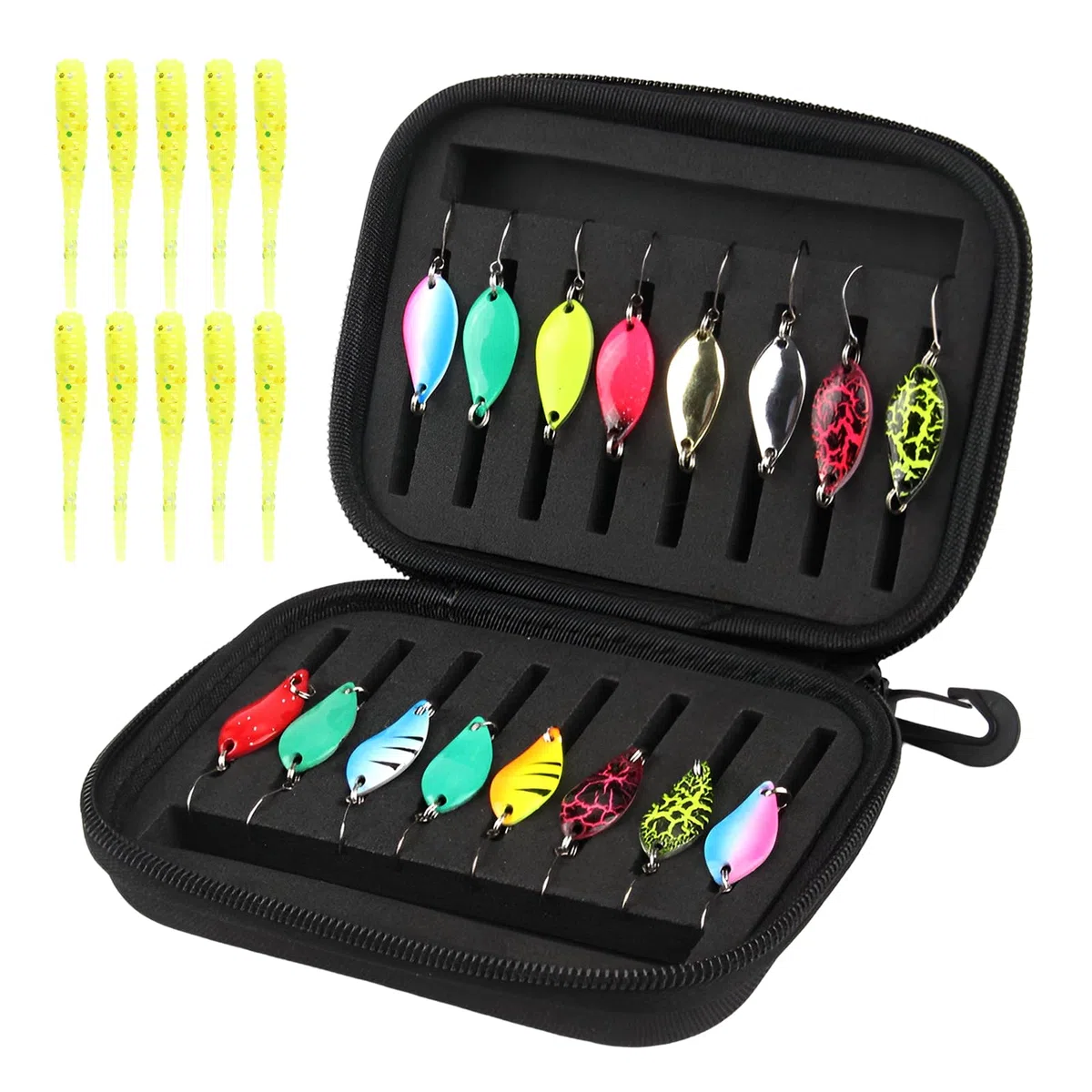 RYAN 16 Pezzi Spoon Trout Area Artificiali Spinning Mare 2.5/3.5/5g cuCchiaini Pesca con Borsa Portatile per Pesca alla Trota in Acqua Dolce e Salata Salmerini Esche Artificiali Spinning