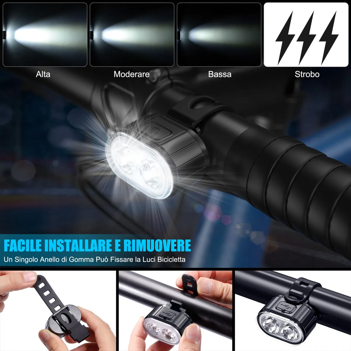 Luci Bicicletta Kit, Luci Anteriore e Posteriore per Bicicletta LED, USB Ricaricabile IPX5 Impermeabili 4+6 Modalità,Disponibile per Uomini Donne, Bambini e Biciclette da Montagna e da Strada.