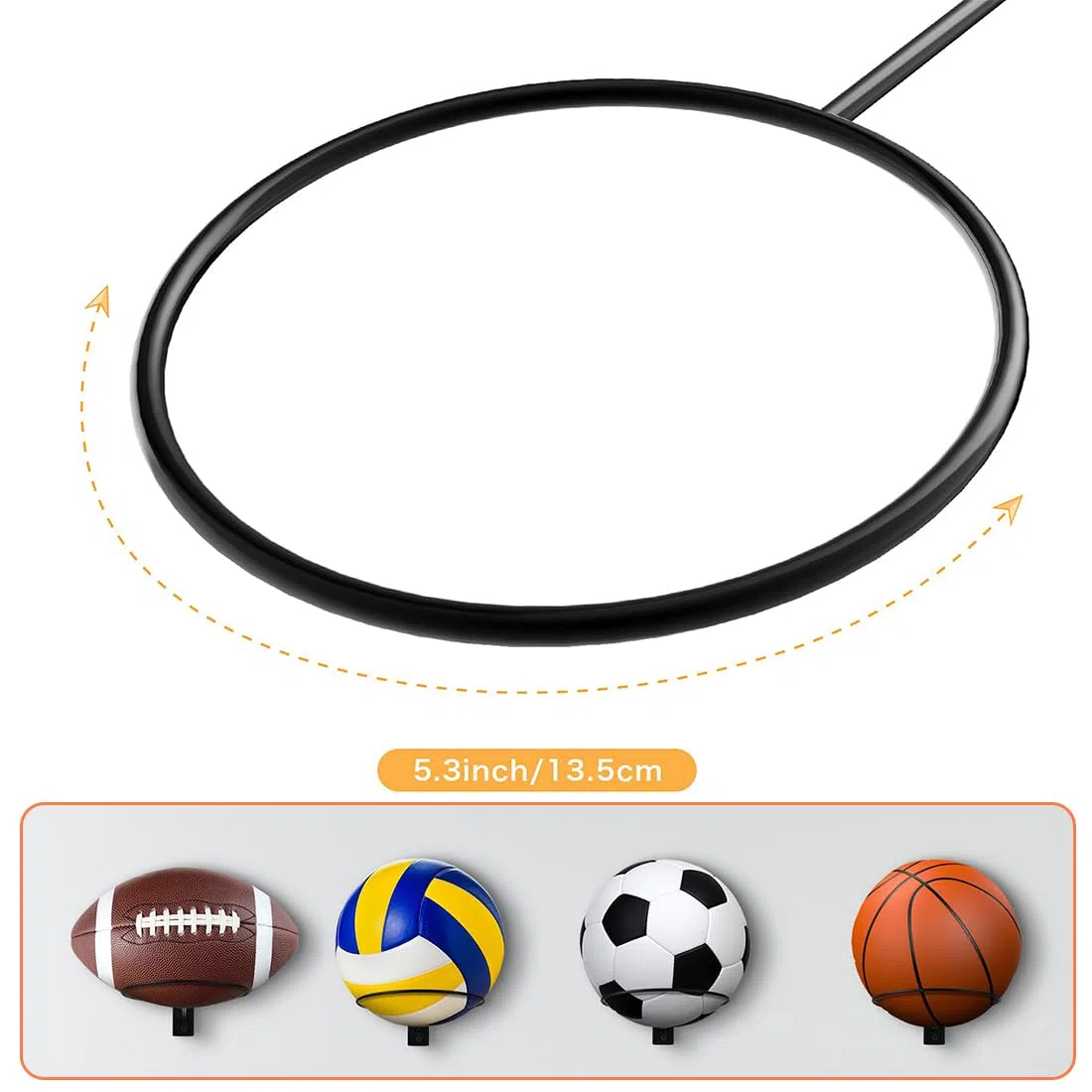 HONGECB 6 Supporti da Parete per Pallacanestro, Mensole Porta Palloni in Metallo con Viti, Portapalle Sportivo Universale, Porta Palloni da Muro per Pallacanestro, Calcio, Calcio, Pallavolo, Rugby
