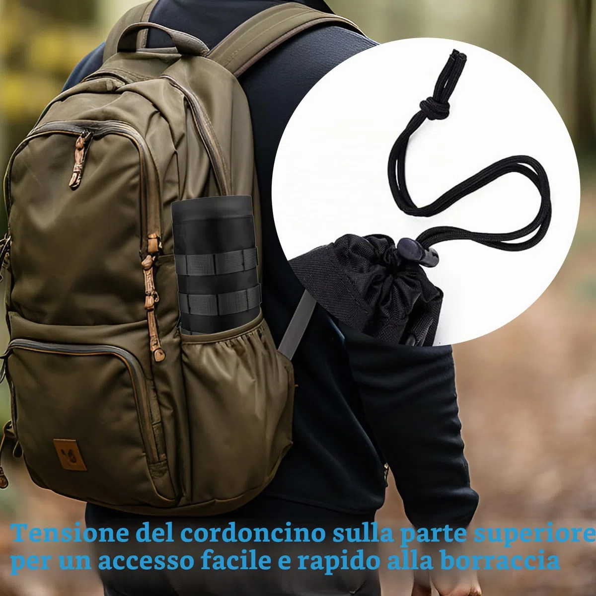 1000D Nylon Borsa per Borraccia Molle Militare Tattico a Prova di Perdite Porta Borraccia Zaino Tattico Portaborraccia,per Escursioni,Bicicletta,Sport All'Aria Aperta(Nero)