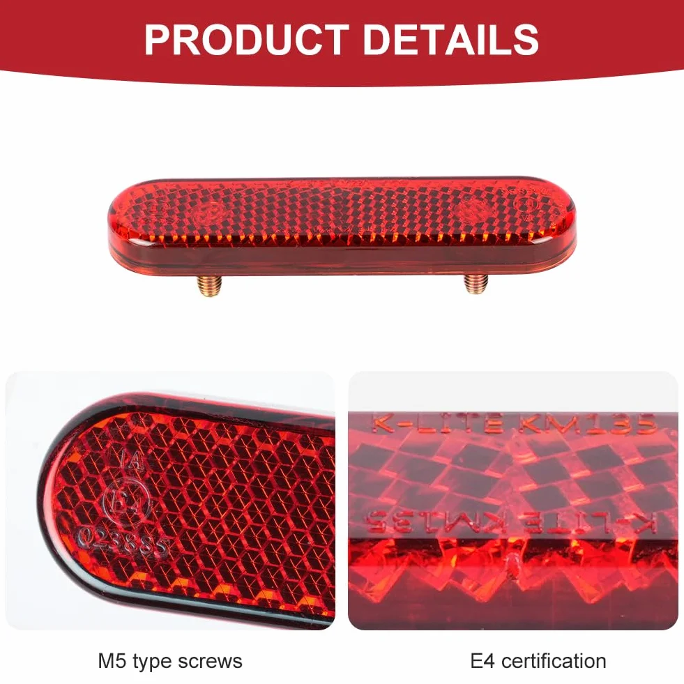Catarifrangente Moto, 2 Pezzi 87X21X12mm E4 Riflettore Posteriore Rosso, Occhio di Gatto Multifunzionale per Moto Bicicletta Scooter E-approvato