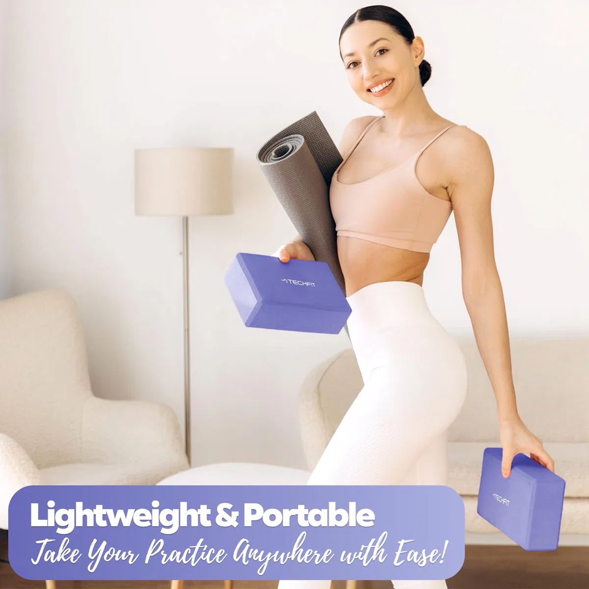 TechFit Mattoncino da Yoga in Schiuma EVA ad Alta Densità, Set da 2 Pezzi, Leggero e Antiscivolo, Supporto Ideale per Yoga, Pilates, Stretching, Dimensioni 23x15x7.6 cm, Grigio