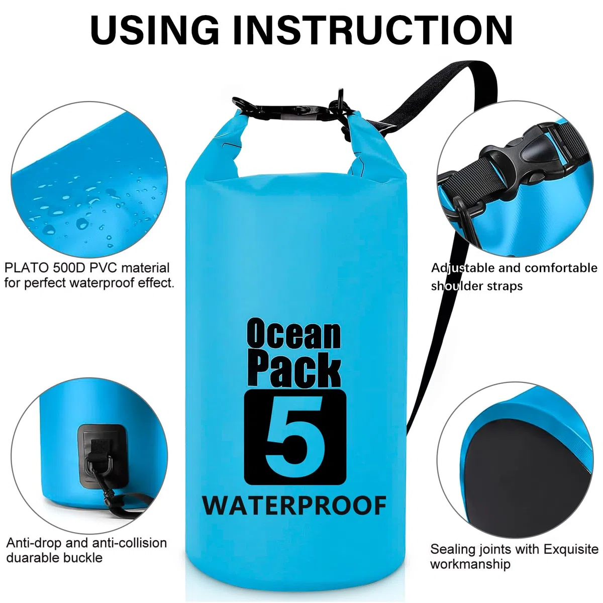 Borse Impermeabili, 5L/10L/20L/30L Dry Bag Sacco Impermeabile con Tracolla Regolabile, Sacche Stagne Impermeabili per Sport Acquatici, Campeggio, Rafting, Kayak, Pesca, Escursionismo