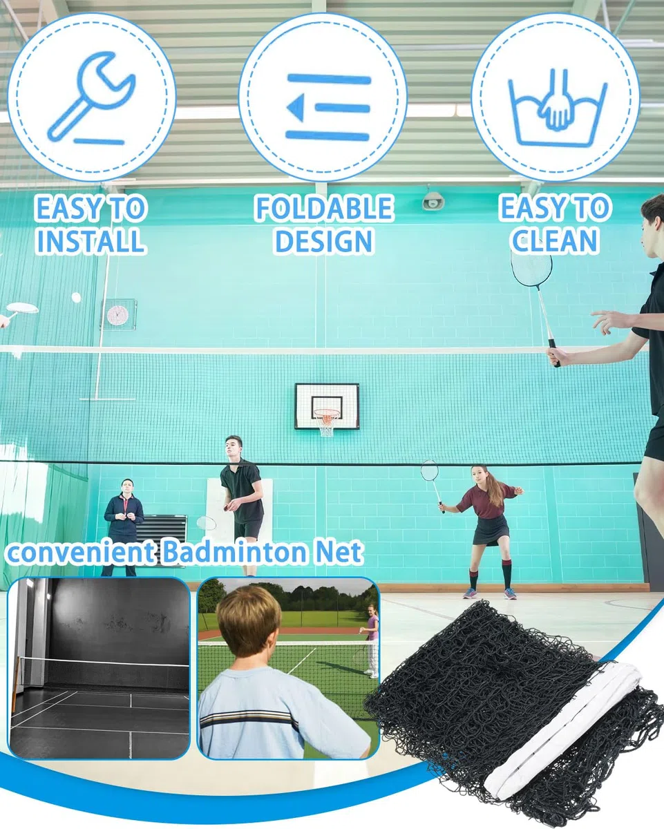 BARRU 1 pcs Rete da Badminton Portatile,Rete da Pallavolo Regolabile Pieghevole,Rete da Tennis Standard per Giardino Spiaggia Sportivo All'Aperto 6.1x0.76m nero