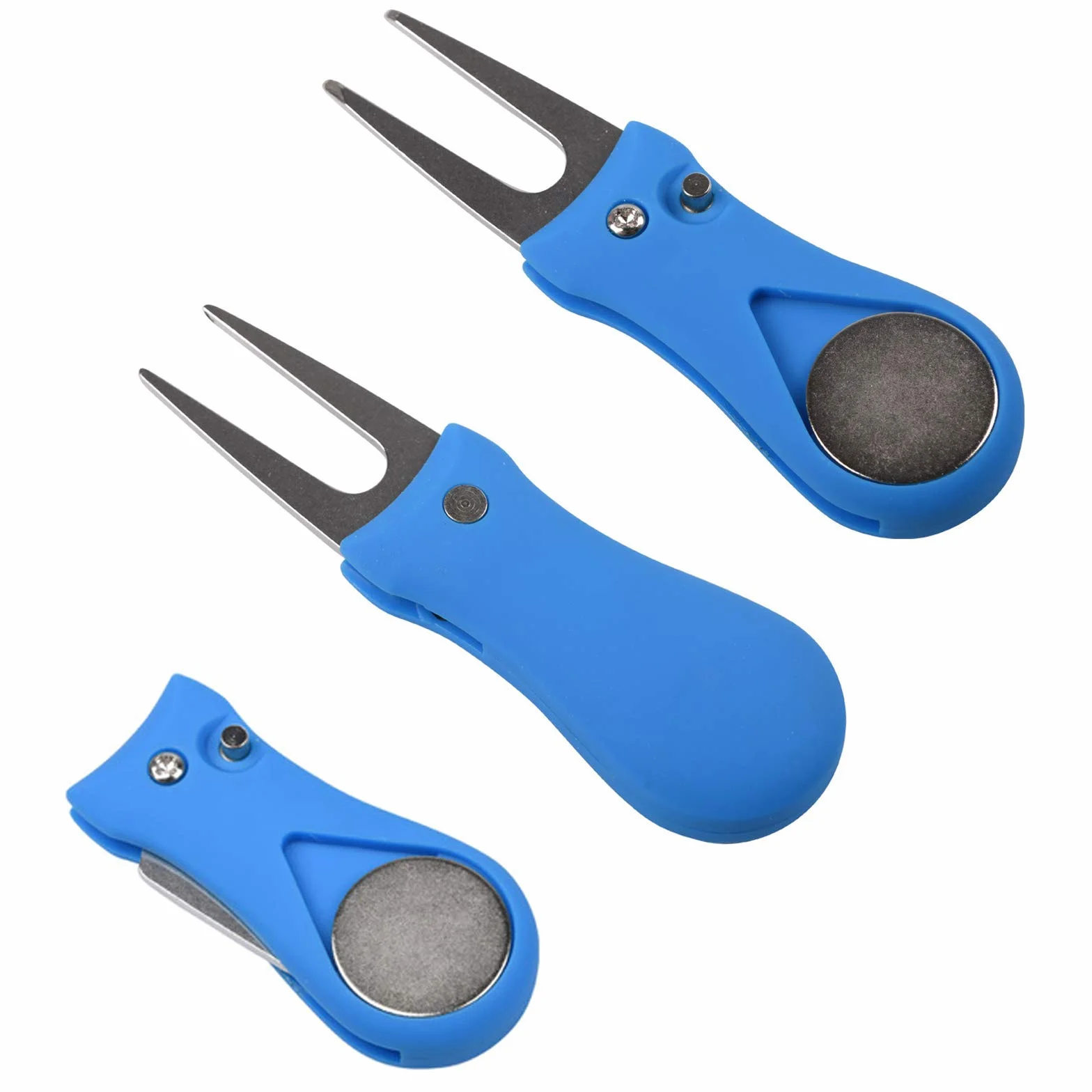 Wohlstand 2 Pz Forcelle da Golf,Strumento di Riparazione Divot da Golf,Forchetta Golf in Acciaio Inossidabile con Marcatore di Palline Magnetico,Pieghevole Forchetta da Golf per Riparazione Golfista