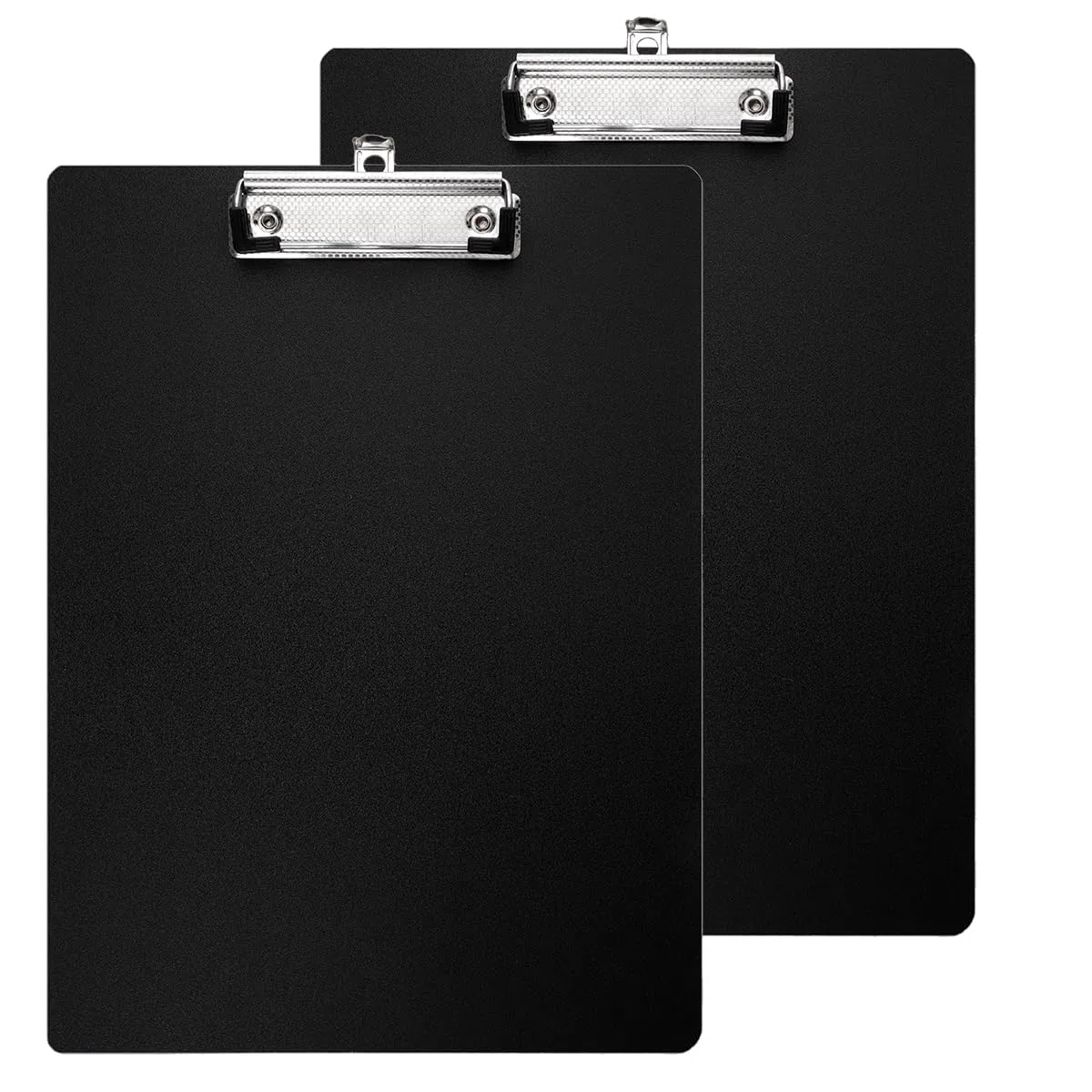 2 Pezzi Portablocco A4 in Plastica Nera, 31 cm x 22.5 cm Cartella Portablocco con Pinza A4, Portablocchi in Plastica con Pinza con Ganci Retrattili, Cartellina Rigida per Scuola, Ufficio e Biblioteca