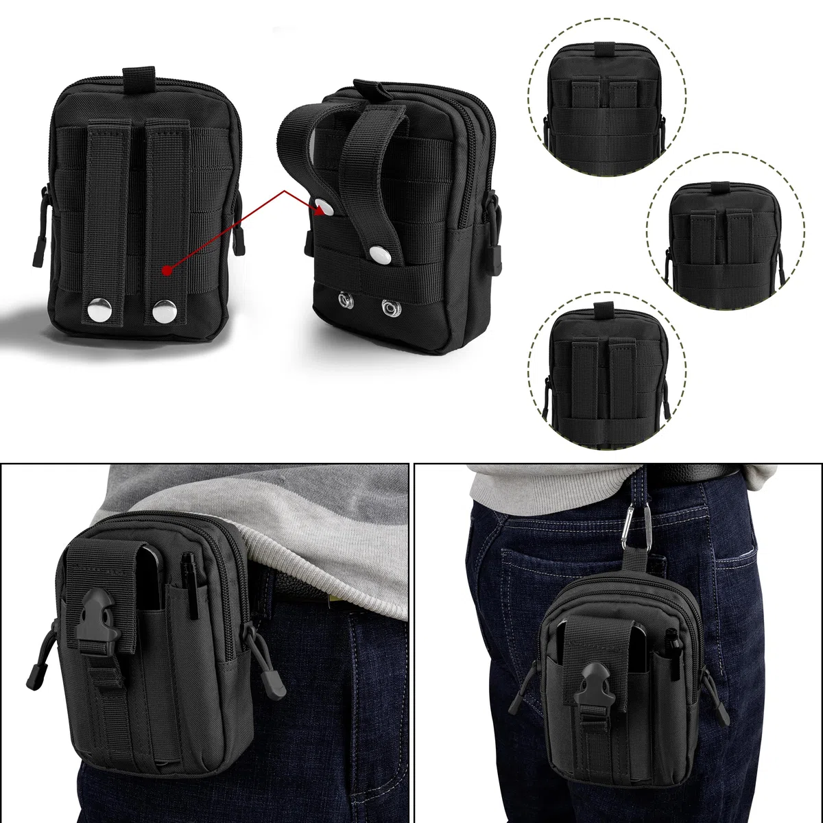 Marsupio Tattico Molle EDC Compatto Borsa Da Cintura Multiuso Marsupi Sportivo Esterno Per Escursionismo Campeggio Ciclismo Corsa Pesca, Nero