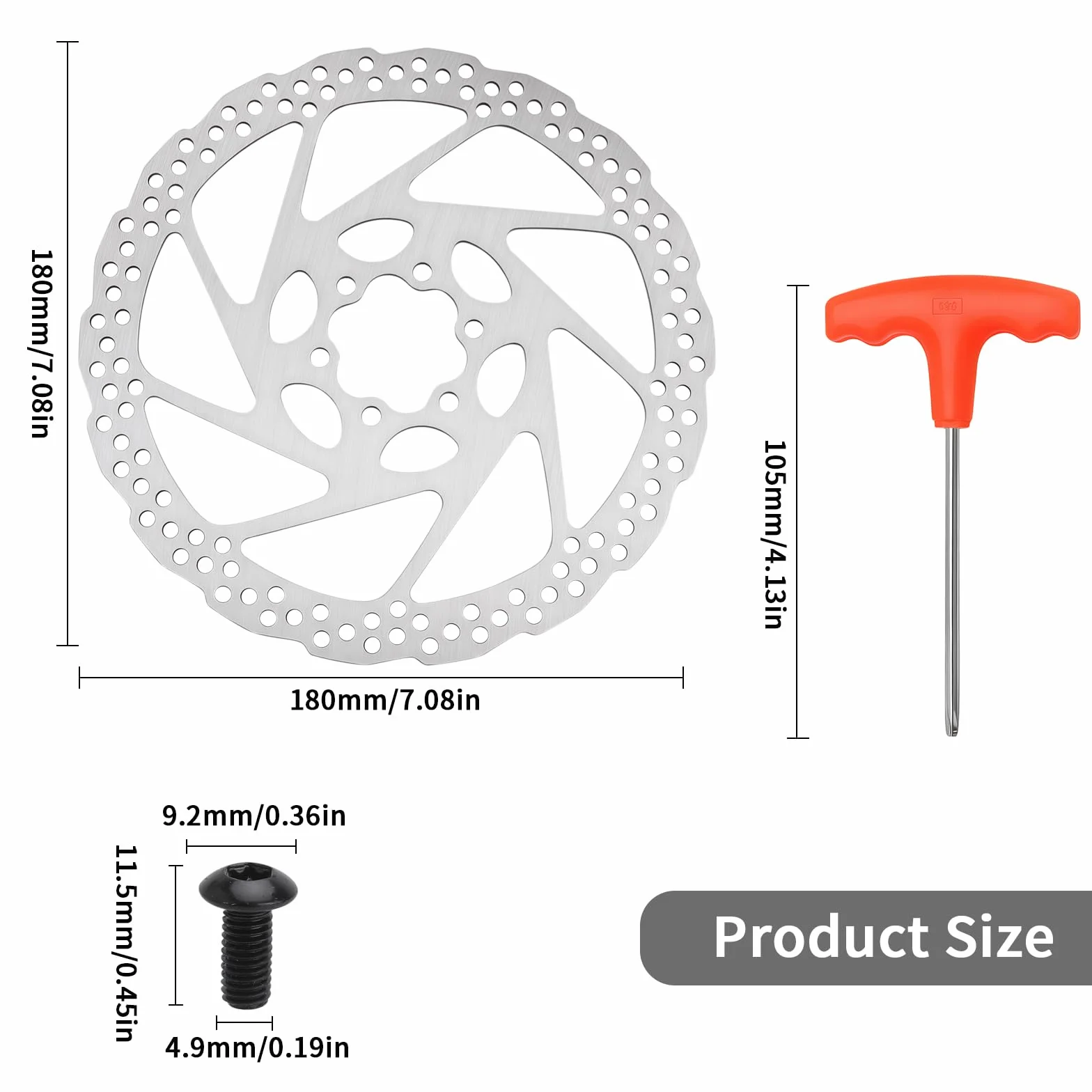 180mm Freni a Disco Bici, Disco Freno Mtb in Acciaio Inossidabile 1cr13 Freno a Disco a 6 Fori Distanza Relativa Tra i Fori 44mm Adatto per Mountain Bike e Bici da Strada