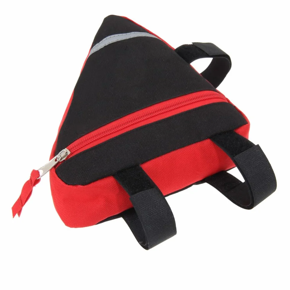 Borsa Triangolare Bicicletta, Borsa Triangolo Telaio Anteriore Bici, Borsa Triangolare Impermeabile Nylon, con Striscia Riflettente (Rosso)