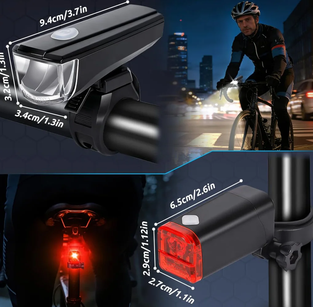 Set Luci Bicicletta LED, Luci Bici Batteria, Impermeabile IPX5 Luce Bici Anteriori e Posteriori, 3+2 Modalità di Illuminazione Luce Bici per I'equitazione Notturna, Campeggio