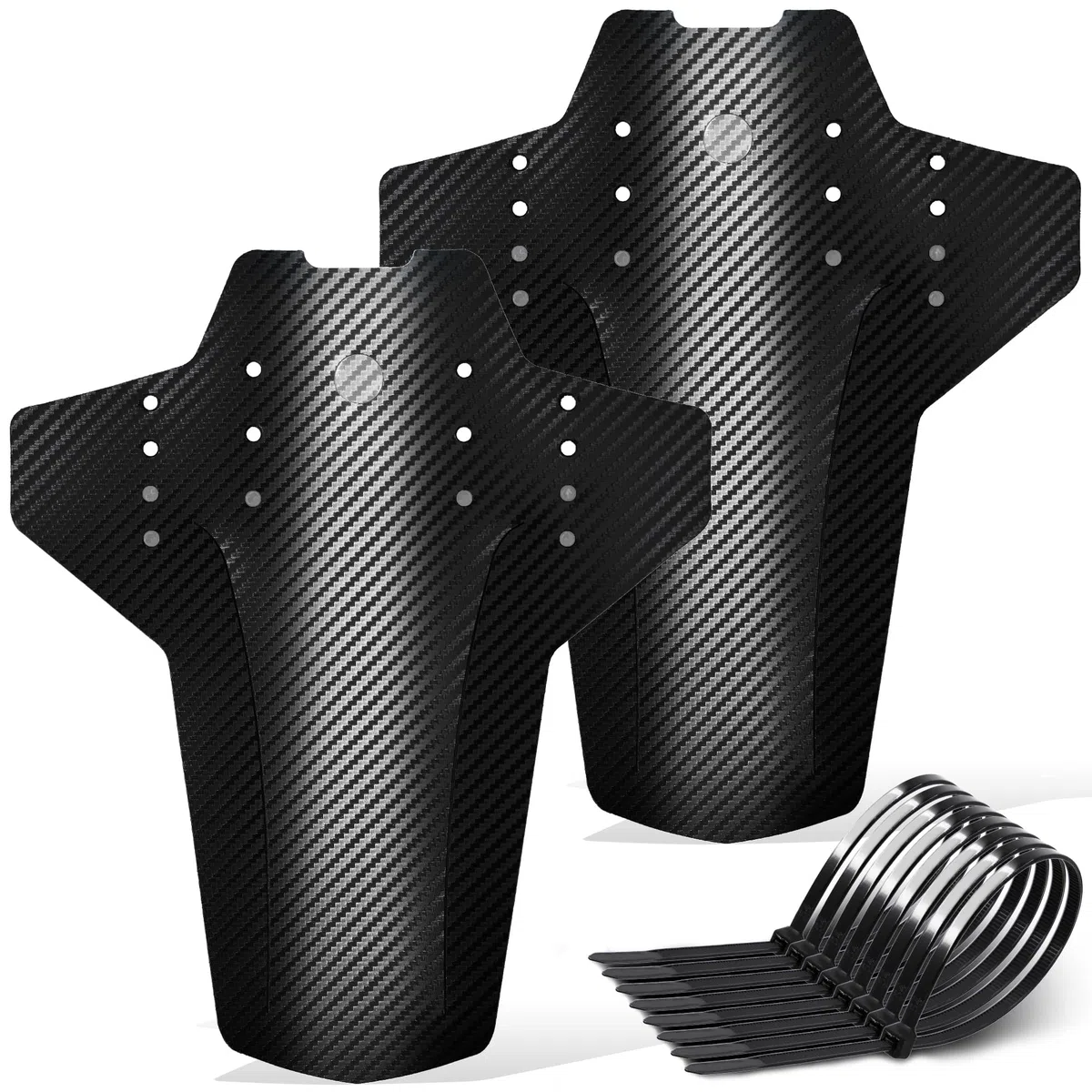 FETESNICE 2 Pezzi MTB Mudguard- Mountain Bike Protection Board da 29 Pollici in Fibra di Carbonio Testurizzata Anteriore e Posteriore con 10 attacchi Via Cavo.