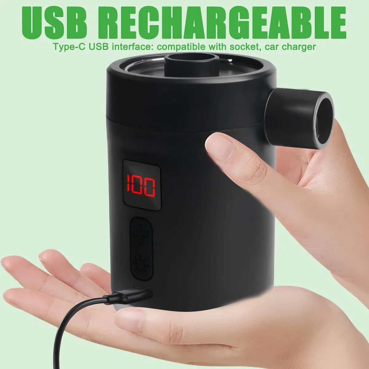 Pompa ad aria elettrica, 4000 mAh, mini pompa con 3 ugelli per materasso ad aria, per gonfiare e aspirare, 4 kPa, pompa da campeggio ricaricabile, gonfiatore rapido per barca gonfiabile, anello