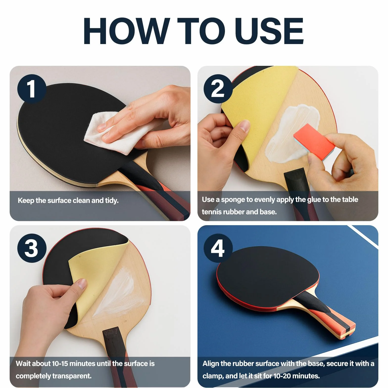 100ml Table Tennis Glue, Adatta Per l'assemblaggio di Racchette Table Tennis con Design in Spugna Elastica, Quattro Spazzole in Spugna Per una Facile Sostituzione Della Gomma Della Racchetta